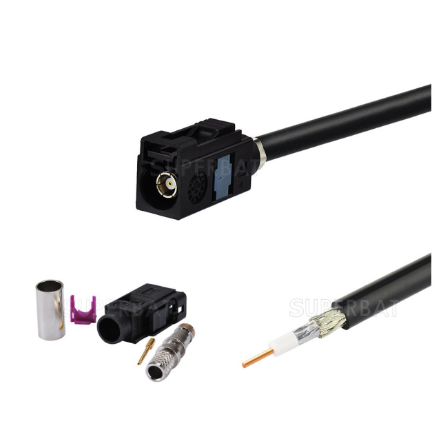 Fakra A Code  (black) Straight Female for LMR195 custom cable assemblies