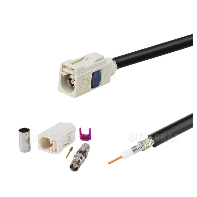 Fakra  B Code Jack white Straight for LMR195 Custom Cable Assemblies