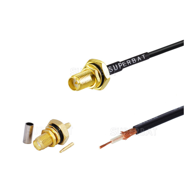 Waterproof RP-SMA connector ,bulkhead plug with O-ring for RG-174 cable