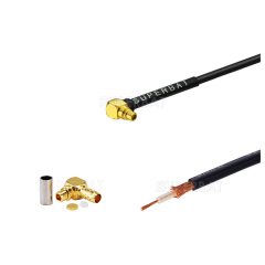 Male MMCX right angle plug connector for RG-174 custom cable assembly