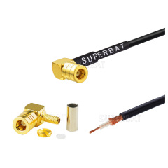 RG-174 cable assembly SMB male right angle plug connector