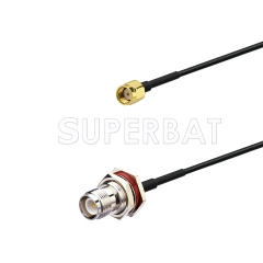 RP SMA plug to RP TNC Jack bulkhead using RG174 cable 15cm
