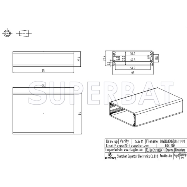 Aluminum Enclosure Case Tube 64mm*23.4mm*95mm（W*H*L）
