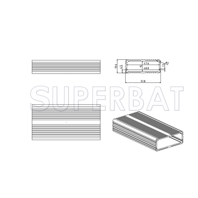 Aluminum Enclosure Case Tube 52mm*19.6mm*100mm（W*H*L）