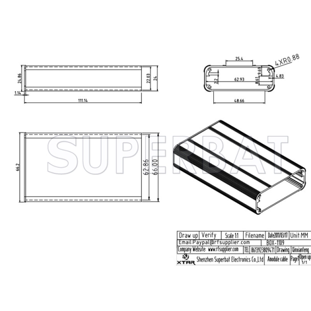 Aluminum Enclosure Case Tube 66mm*24mm*110mm（W*H*L）