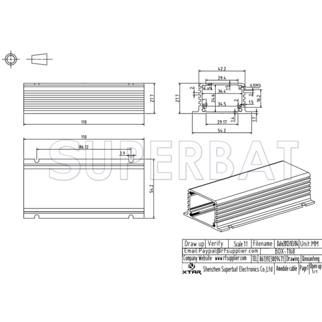 Aluminum Enclosure Case Tube with Flange 43mm*28mm*110mm（W*H*L）