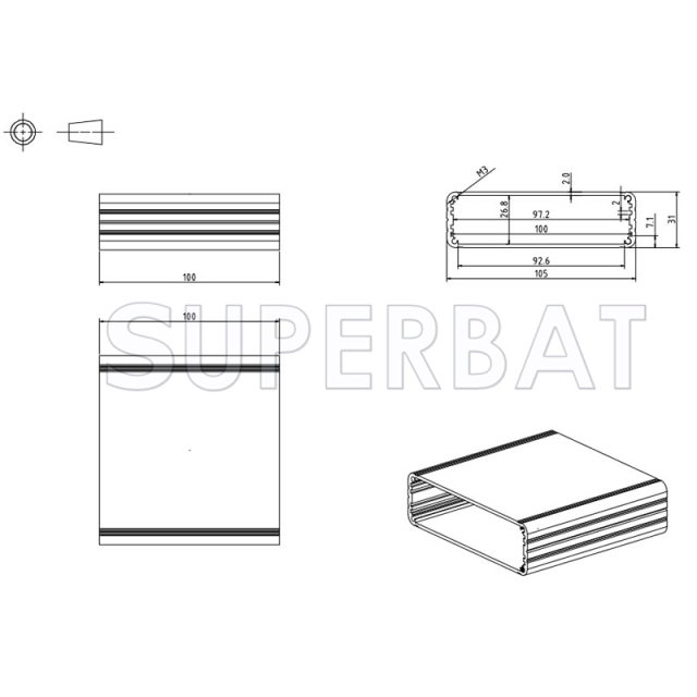 Aluminum Enclosure Case 105mm*30mm*100mm（W*H*L）