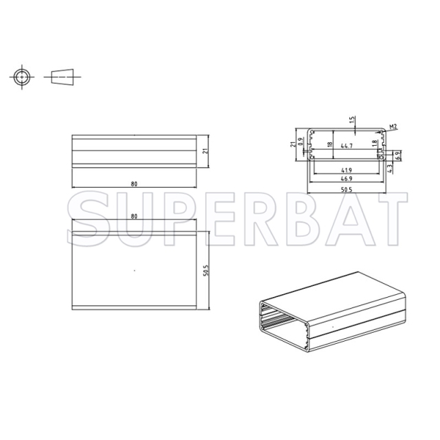 Black Color Aluminum Enclosure Case Split Body 50mm*20mm*80mm（W*H*L）