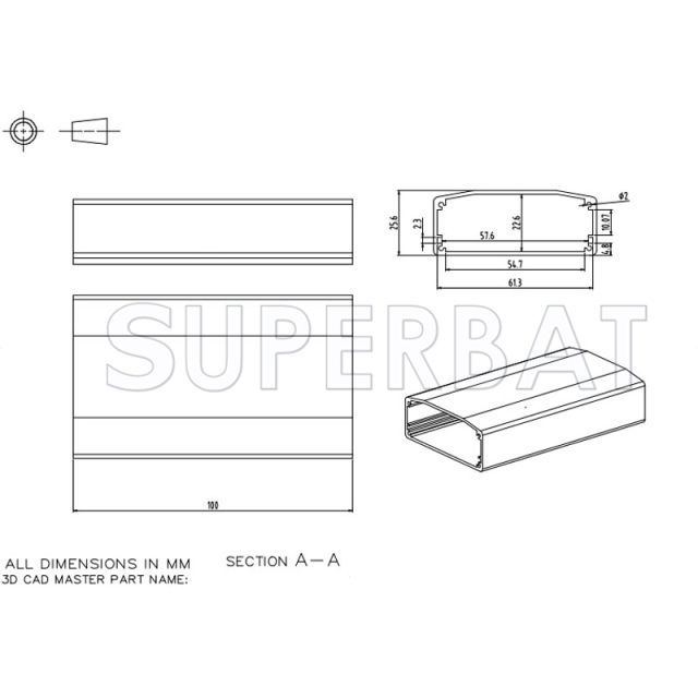 Aluminum Enclosure Case Tube 64mm*25.5mm*100mm（W*H*L）