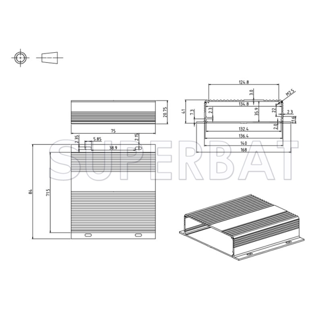 Aluminum Enclosure Case Split Body with Flange 168mm*41mm*150mm（W*H*L）