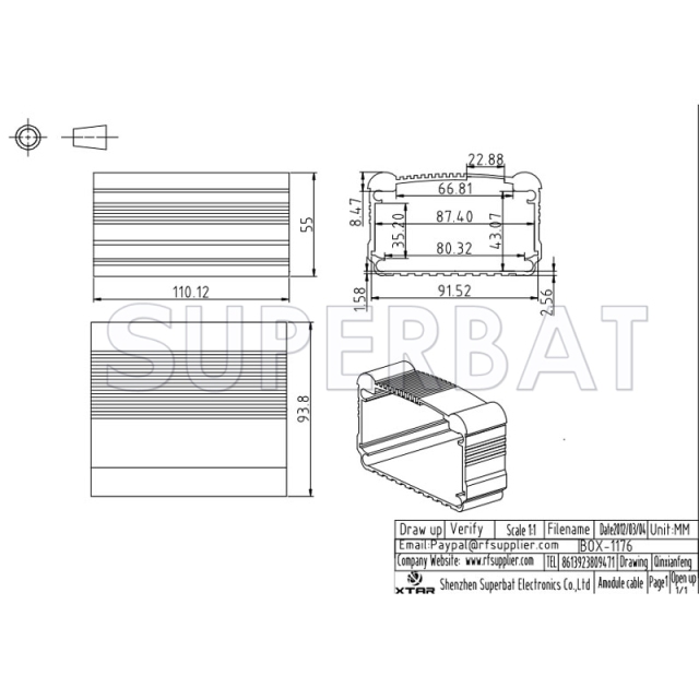 Aluminum Enclosure Case Split Body 95mm*55mm*110mm（W*H*L）