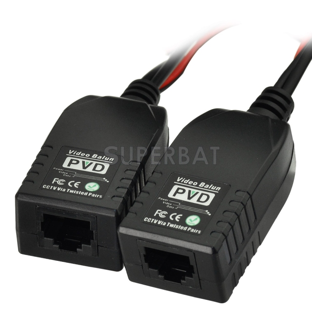 BNC to RJ45 CAT5 Video +Data +Power Balun Connector for CCTV PTZ Camera 1 Pairs
