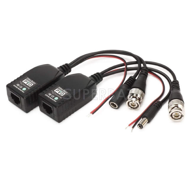 BNC to RJ45 CAT5 Video +Data +Power Balun Connector for CCTV PTZ Camera 1 Pairs