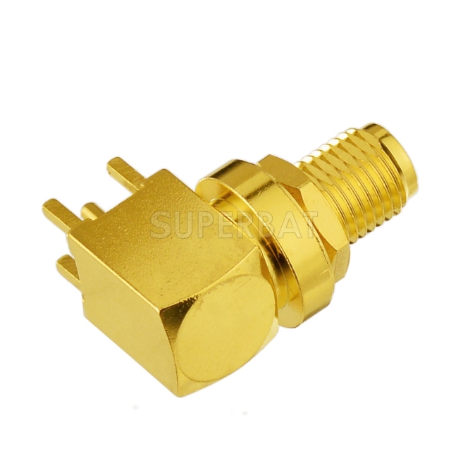 custom SMA jack female bulkhead right angle thru hole PCB Mount short RF Coax Connector