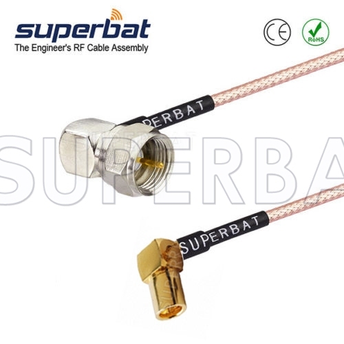 75 Ohm F to SMB cable assembly F Male RA to SMA R/A right angle RG179 cable