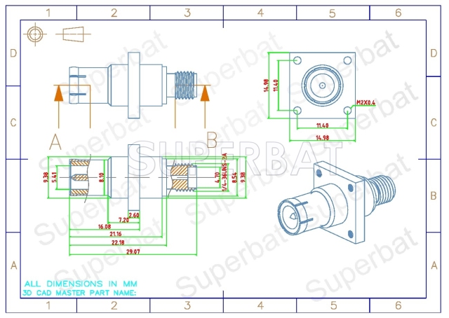 BNC Plug Male to SMA Jack Female Adapter Straight 4 Hole Flange