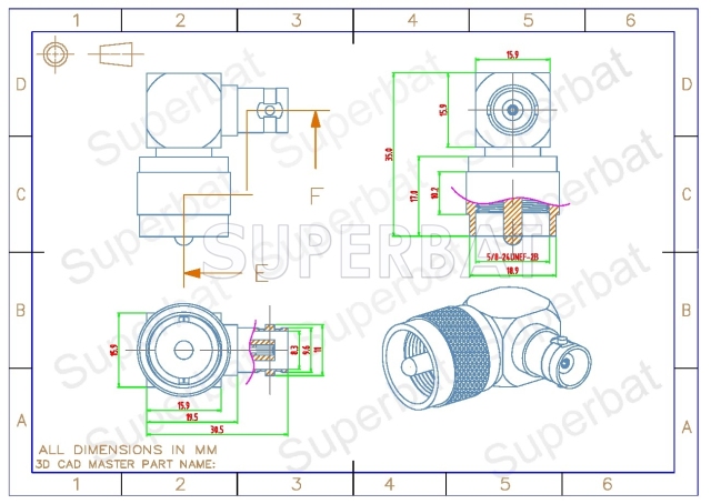 BNC Jack Female to UHF Plug Male Adapter Right Angle