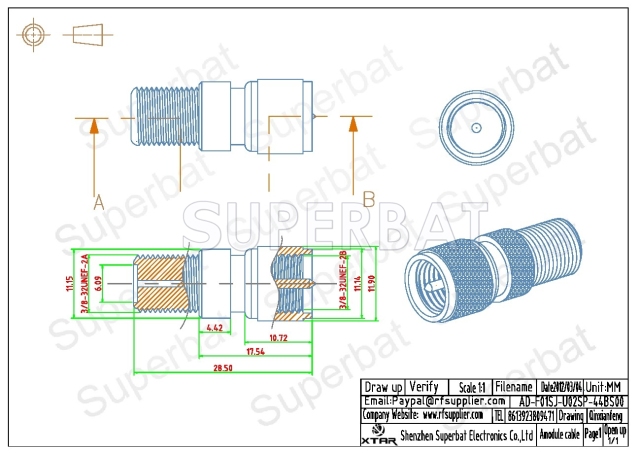 F Jack Female to MiNi UHF Plug Male Adapter Straight