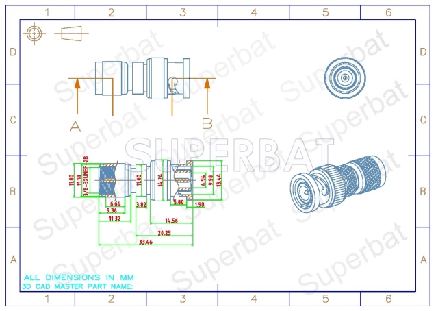 BNC Plug Male to MiNi UHF Plug Male Adapter Straight