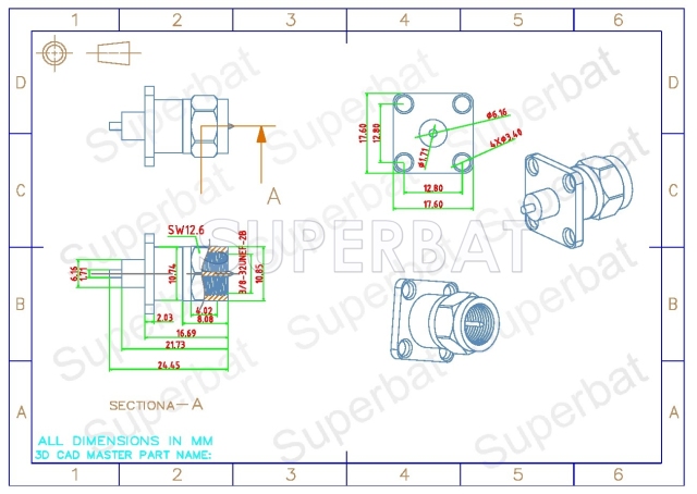 F Plug Male Connector Straight 4 Hole Flange Solder