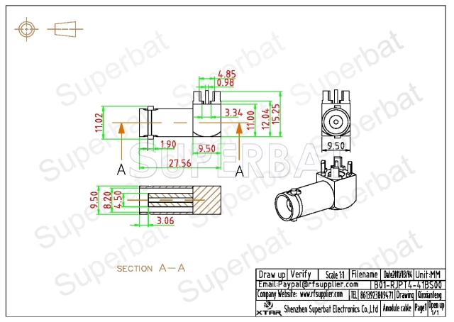 BNC Jack Female Connector Right Angle Solder