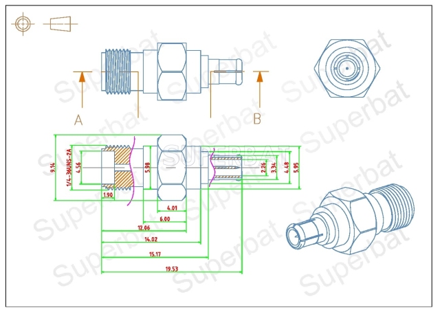 MCX Male to SMA Female Adapter for DAB Car Radio Aerial