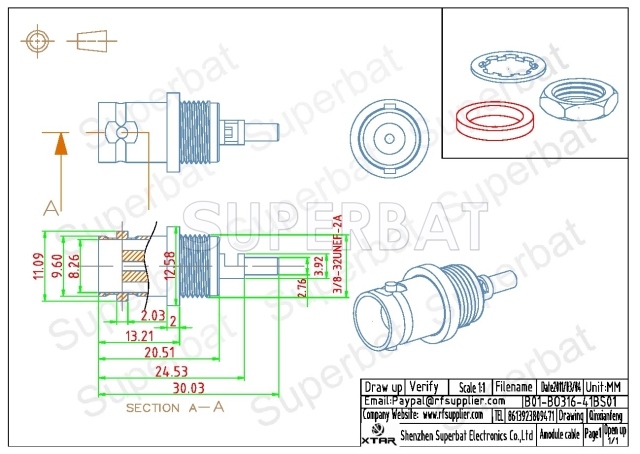 BNC Jack Female Connector Straight Bulkhead With O-Ring Crimp RG316
