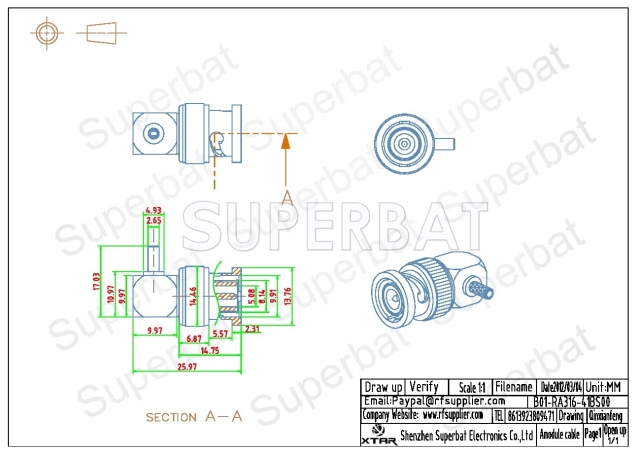 BNC Plug Male Connector Right Angle Crimp RG316