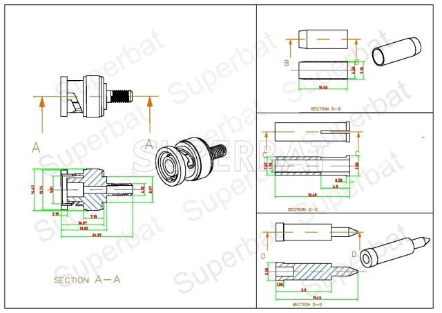 BNC Plug Male Connector Straight Crimp SHR-50-2