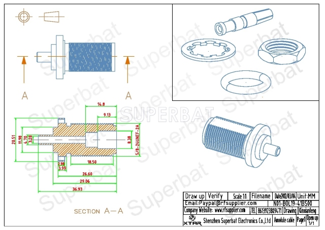 N Crimp Jack bulkhead O-ring RF Connector for LMR195