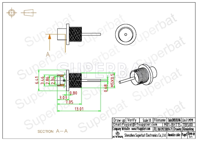 MMCX Jack Female Connector Straight Bulkhead Solder