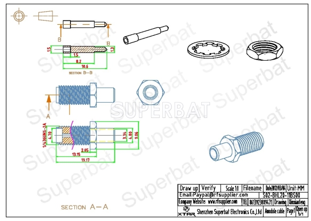 Superbat RP-SMA Jack Female (male pin) bulkhead Crimp Connector for LMR200