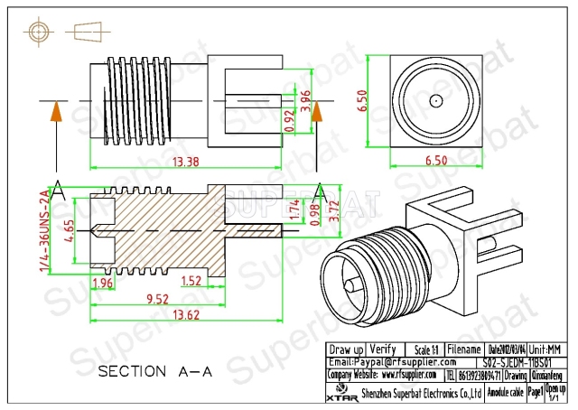RP SMA Jack with Male pin Connector Straight Solder .062 inch End Launch