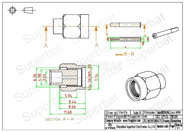 Superbat RP-SMA Plug (female socket) RF Connector Solder for .141" cable RG402