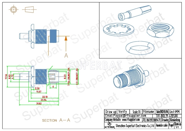TNC Jack Female Bulkhead O-Ring Straight Crimp Connector for RG58 LMR-195 Cable