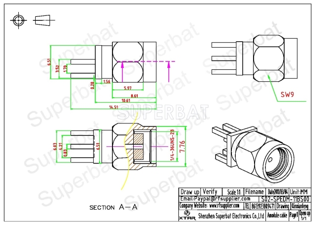 RP SMA Plug Female Straight Solder .062 inch End Launch Connector