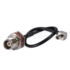 TNC female bulkhead with O-ring to TS9 male right angle pigtail