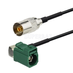 TV female straight to Fakra Jack E right angle pigtail cable RG174