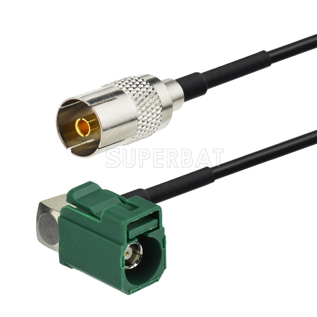 TV female straight to Fakra Jack E right angle pigtail cable RG174