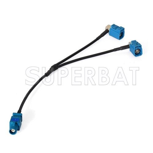 GPS antenna Extension cable Fakra Waterblue male plug to Y type 2x Fakra SMB female RG174 Telematics or Navigation