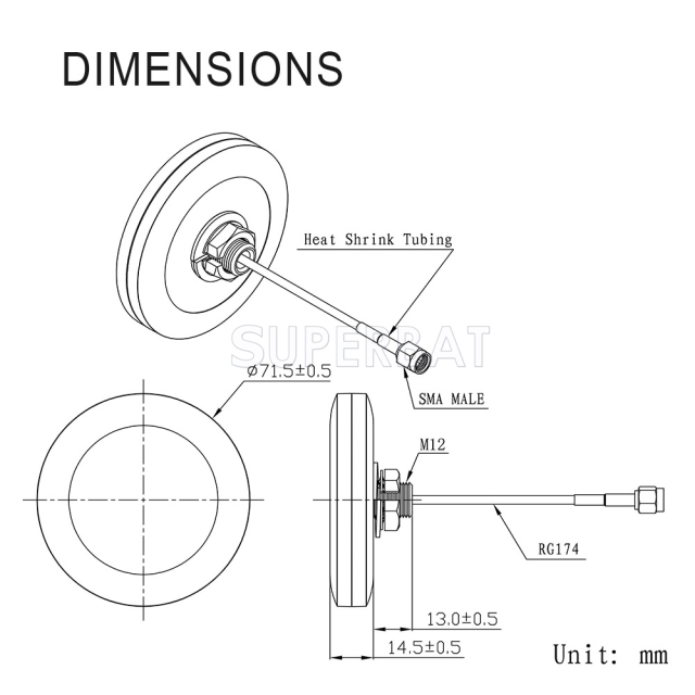 Outdoor 4G LTE Thru Hole Screw Mount Omni-directional SMA Male Antenna for 4G LTE Router Vehicle Truck RV Marine Boat Mobile Cell Phone Booster System