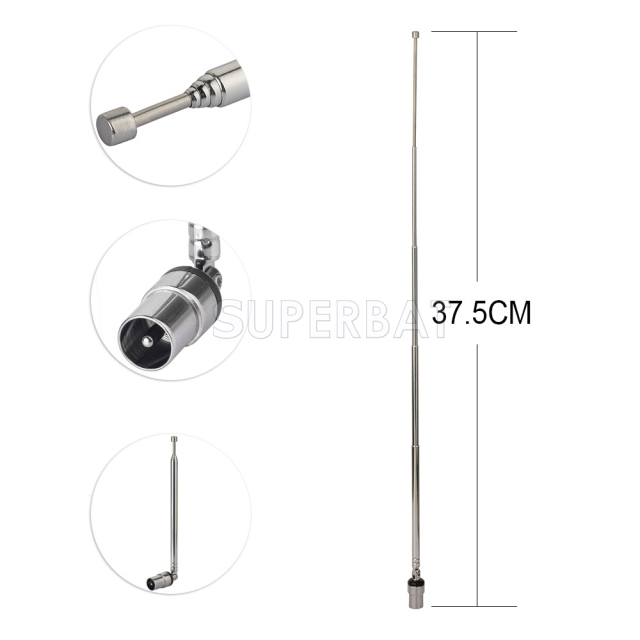Superbat PAL Male Plug Connector Television DAB DAB+ FM AM DVB-T DVB-T2 TV Tuner Antenna 6 Section Telescopic Aerial