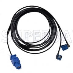 Cable Fakra C Blue male plug to Y type 2x 5005 SMB female blue jack 50cm RG174 cable splitter
