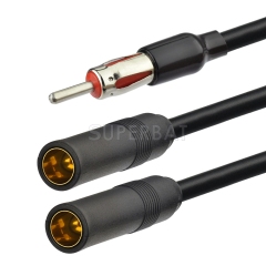 Superbat Universal Vehicle Car FM AM Radio Receiver Antenna Aerial Adapter Converter Cable, DIN Plug to Dual DIN Socket Y-type Combiner Cable 30cm