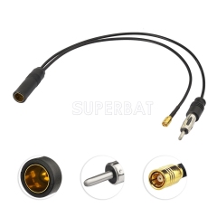 DAB Car Aerial  Splitter Digtial Car Radio with Din Female to Din Male to SMB Pigtail Cable RG174 30cm for AM/FM DAB+ Pioneer Clarion