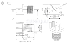 SMA Jack Female Edge Mounted Straight PCB Connector for 0.062 inch End Launch