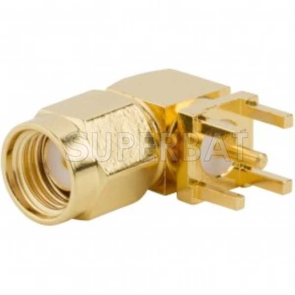 Superbat SMA Plug right angle PCB Thru hole Reverse Polarized connector