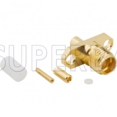 SMA Straight Solder Standard Female Jack 2 Hole Flange Connector for 0.047" Semi-Rigid Coax Cable