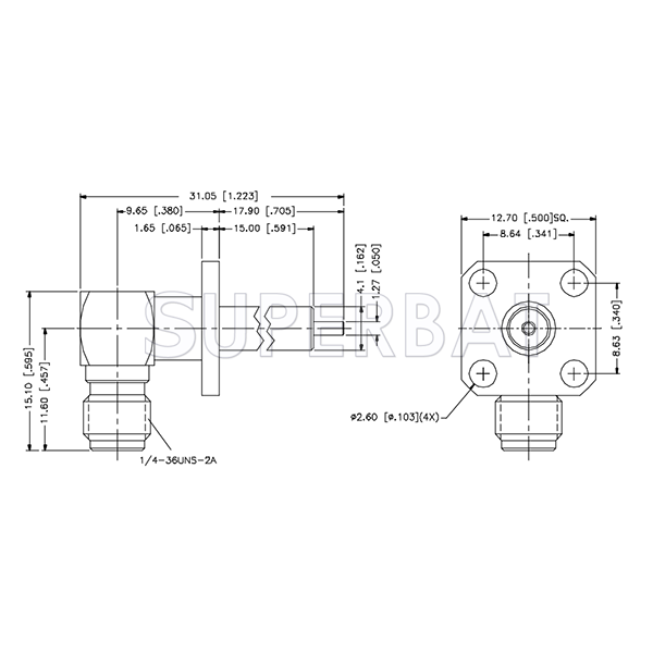 Superbat SMA  Female Right Angle Jack Flange with Long Insulator Solder Cup Connector