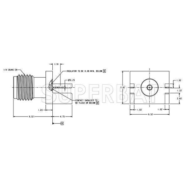 SMA Jack Female Edge Mounted Straight PCB Connector for .048 inch End Launch